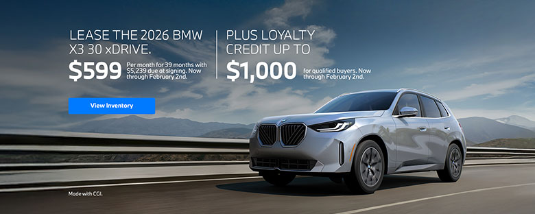 2026 X3 lease starting at $599 per month for 39 months