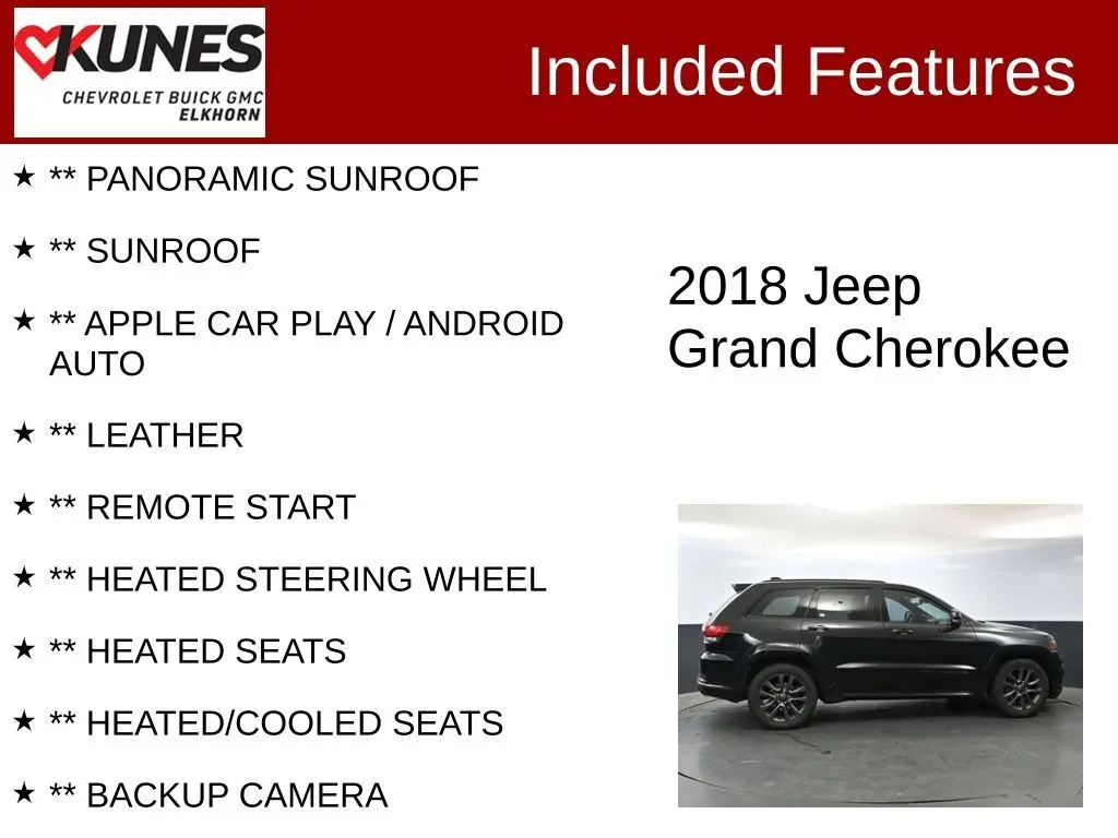 Used 2018 Jeep Grand Cherokee High Altitude with VIN 1C4RJFCG0JC237295 for sale in Elkhorn, WI