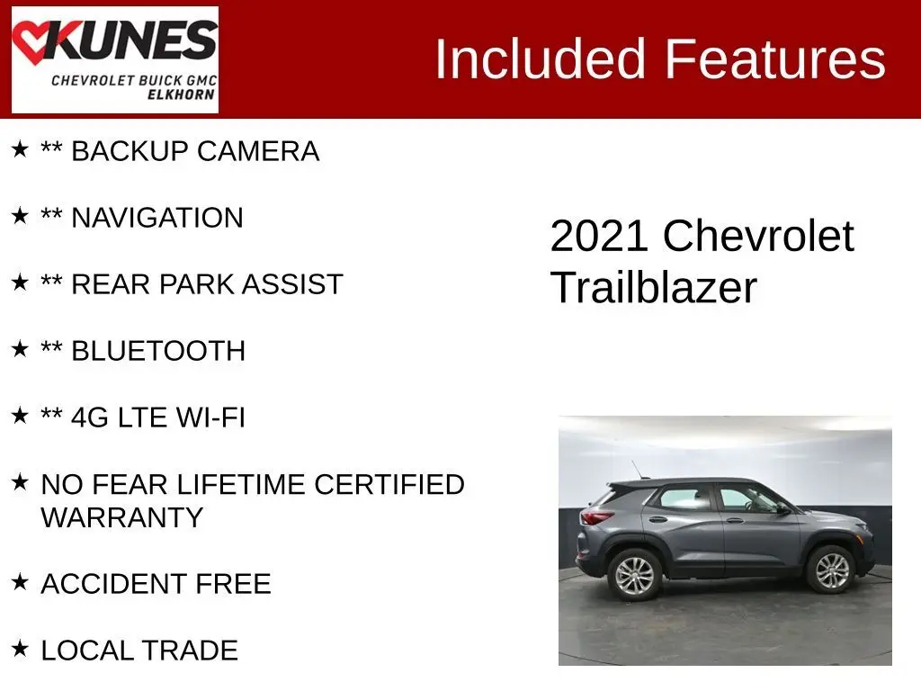 Used 2021 Chevrolet Trailblazer LS with VIN KL79MNSL8MB149019 for sale in Elkhorn, WI