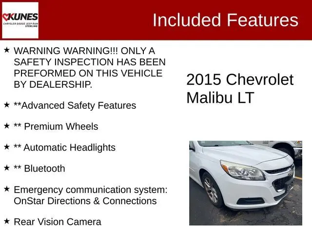 Used 2015 Chevrolet Malibu 1LT with VIN 1G11C5SL8FF315904 for sale in Sterling, IL