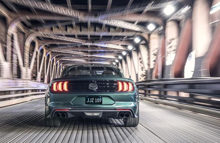 rear view of a green 2019 Ford Mustang Bullitt