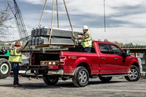 side view of a red 2019 Ford F-150