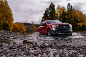 front view of a red 2020 Ford Super Duty