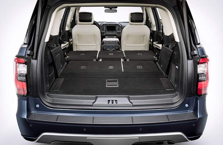 rear cargo area of a 2018 Ford Expedition MAX with all seats folded down