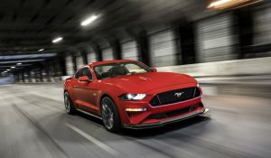 front view of a red 2019 Ford Mustang