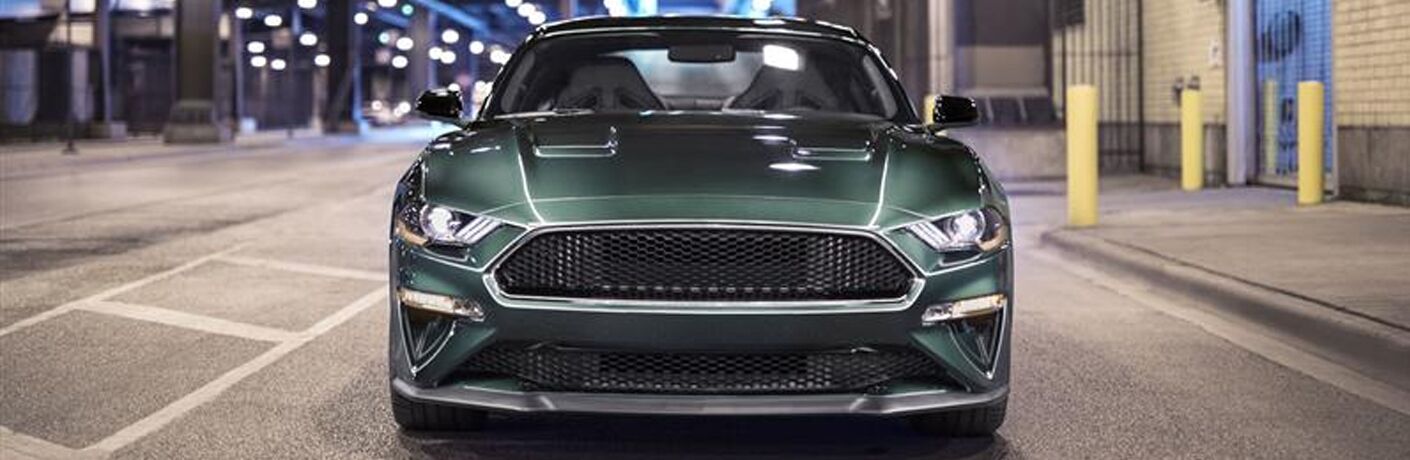 front view of a green 2019 Ford Mustang Bullitt