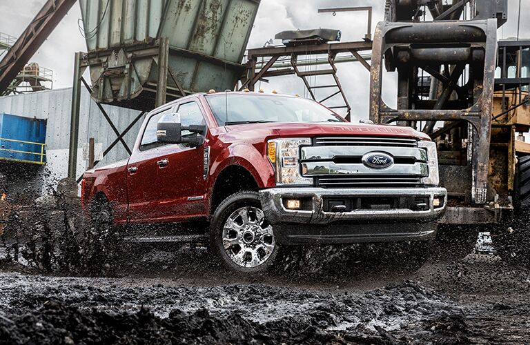 side view of a red 2019 Ford F-250 Super Duty