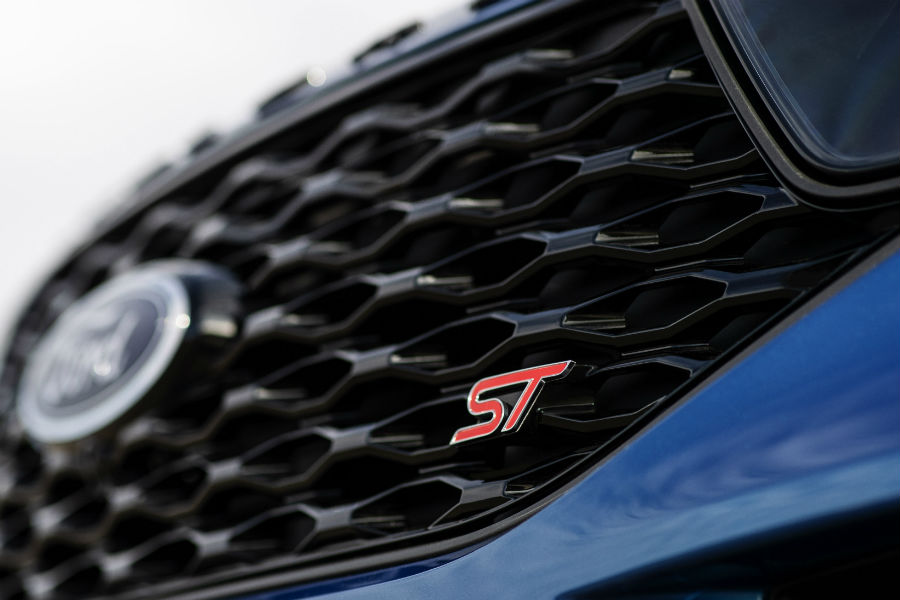 ST badge on the front of a 2020 Ford Explorer