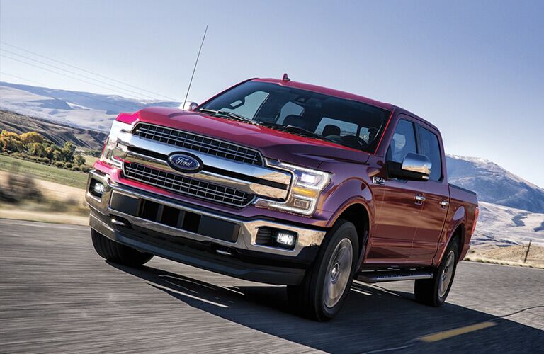 front view of a red 2021 Ford F-150