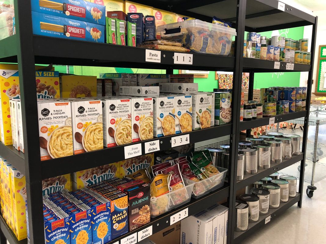 shelves in first christian church food pantry