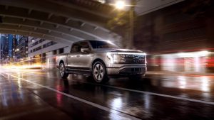 front view of a sliver 2022 Ford F-150 Lightning