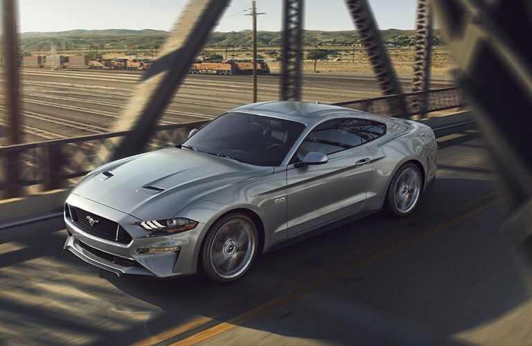 side view of a gray 2020 Ford Mustang