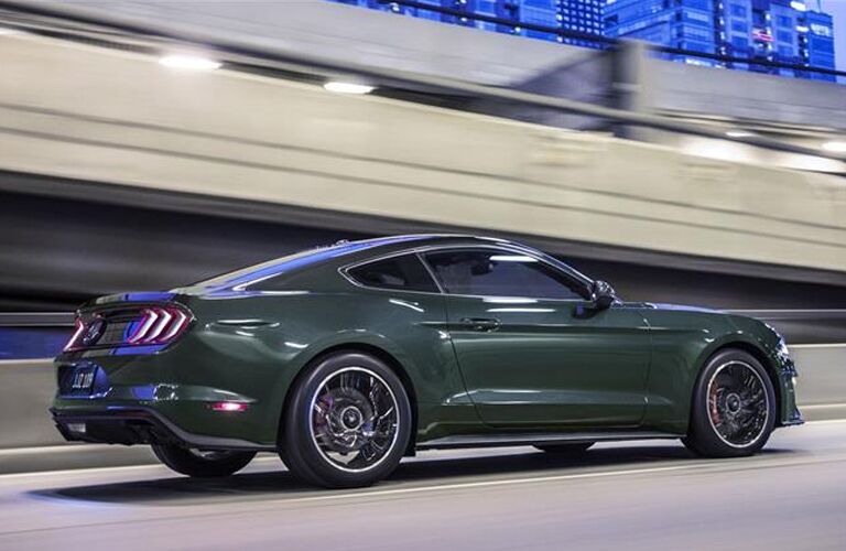 side view of a green 2019 Ford Mustang Bullitt