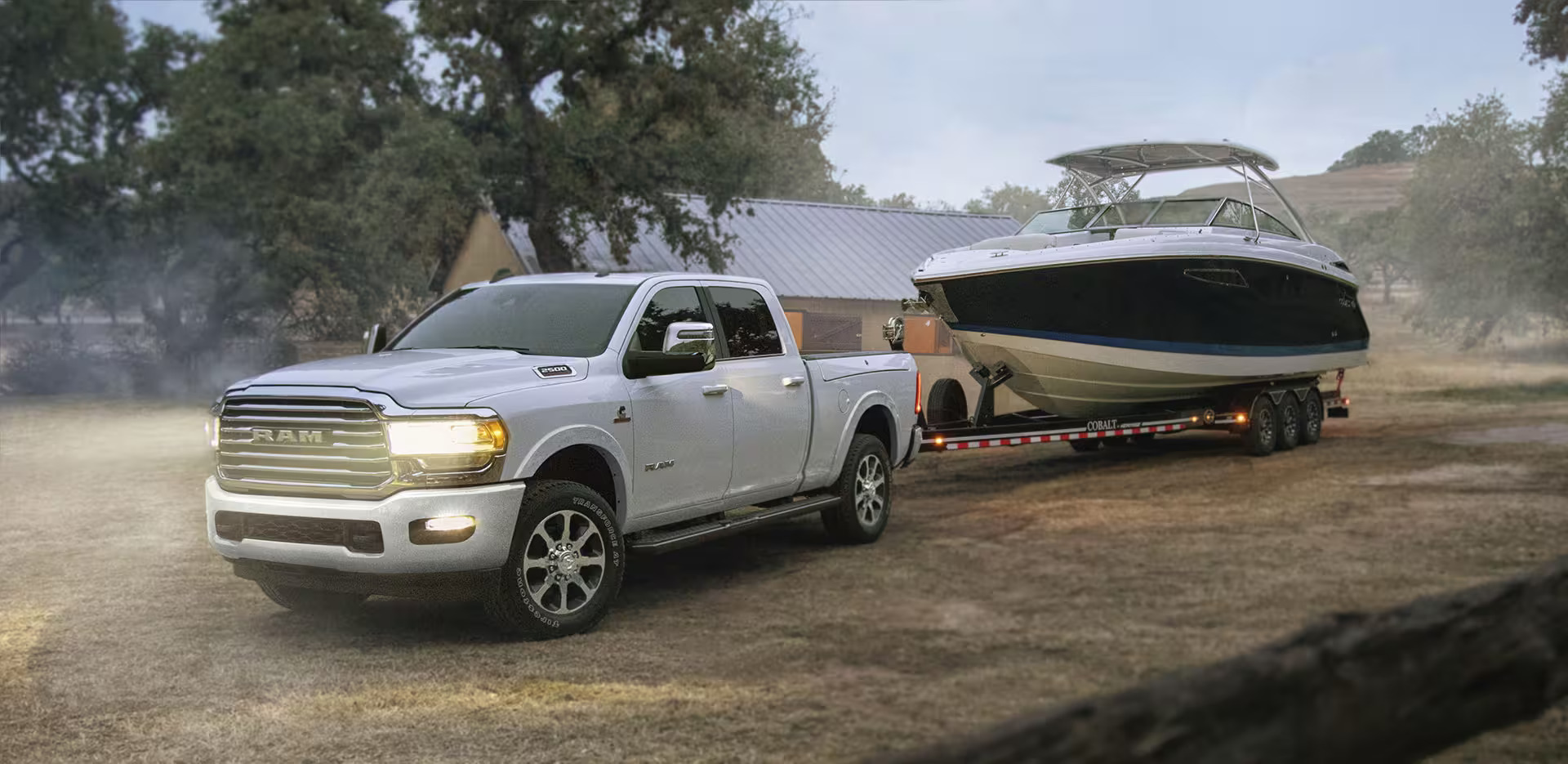 A gray ram pulling a boat.