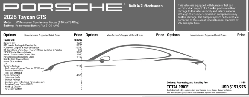 Used 2025 Porsche Taycan GTS with VIN WP0AD2Y14SSA50184 for sale in Troy, MI