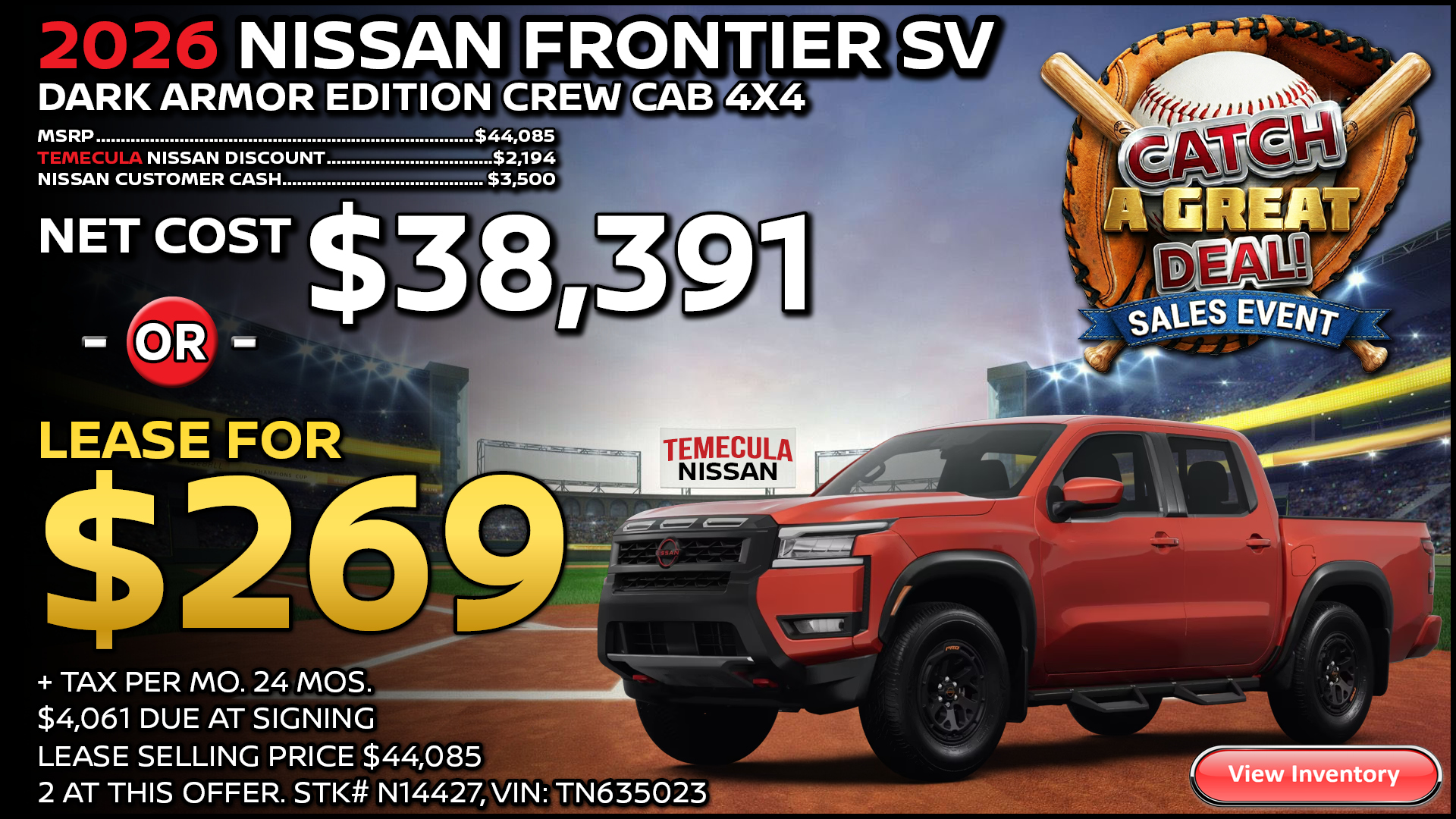 2026 Nissan Frontier SV Dark Armor Lease Special
