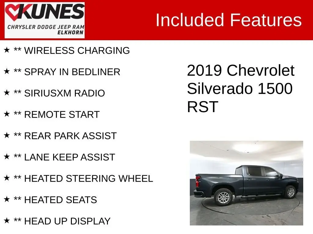 Used 2019 Chevrolet Silverado 1500 RST with VIN 1GCUYEED3KZ177384 for sale in Elkhorn, WI