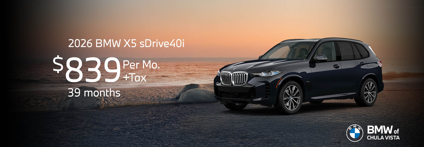 2026 BMW X5 sDrive40i  $839 per month for 39 months plus tax lease