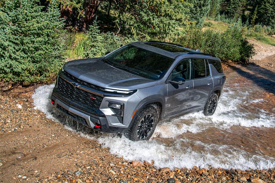 2026 Chevy Traverse Z71 Exterior Driver Side Front Aerial Profile in Water