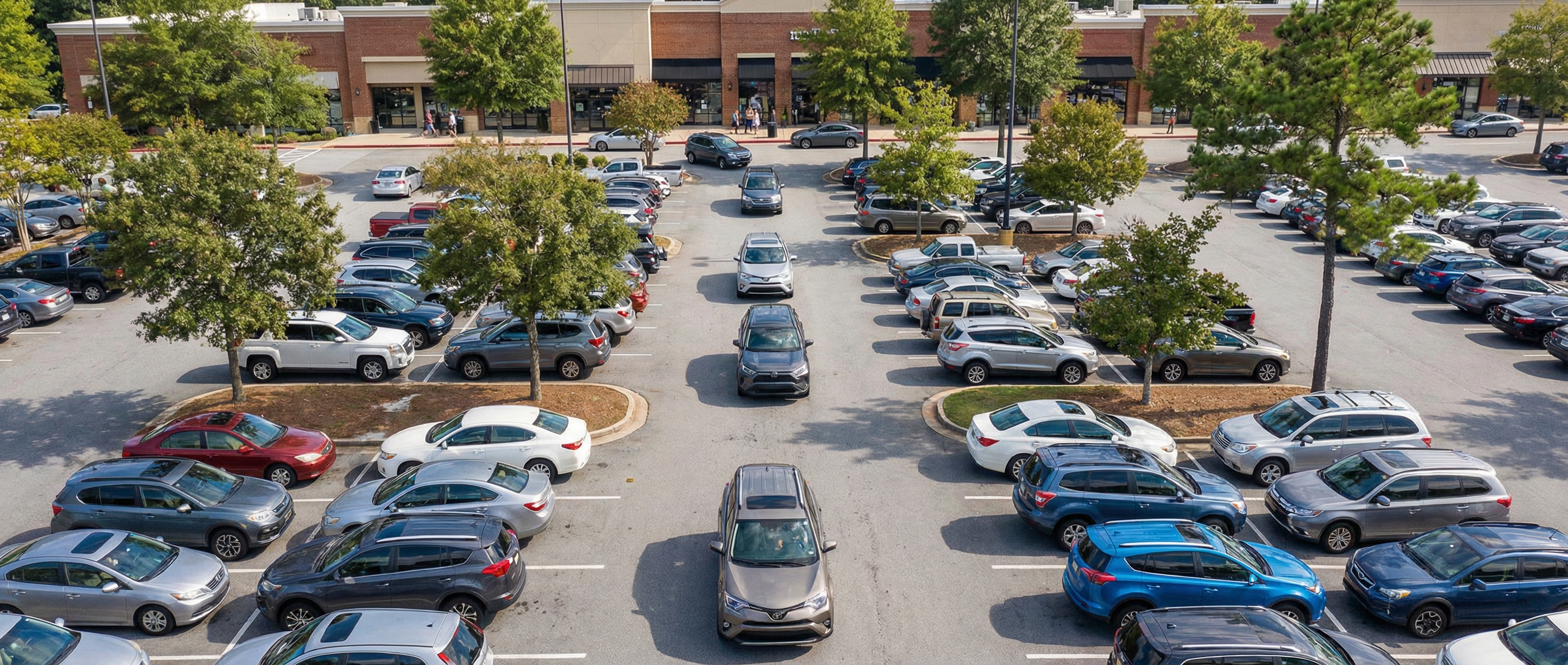 Nissan Kicks navigating tight parking spaces in Roswell GA shopping center