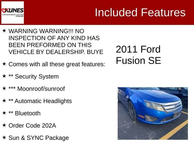 Used 2011 Ford Fusion SE with VIN 3FAHP0HA4BR309734 for sale in Sterling, IL
