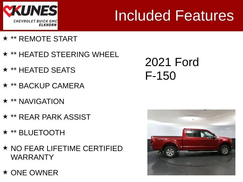 Used 2021 Ford F-150 XLT with VIN 1FTFW1E51MKD17248 for sale in Elkhorn, WI