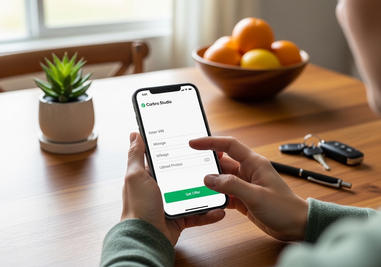 Customer completing online vehicle appraisal on smartphone
