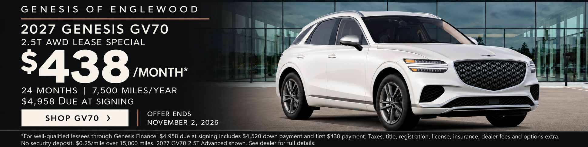 2027 Genesis GV70 2.5T Advanced shown.