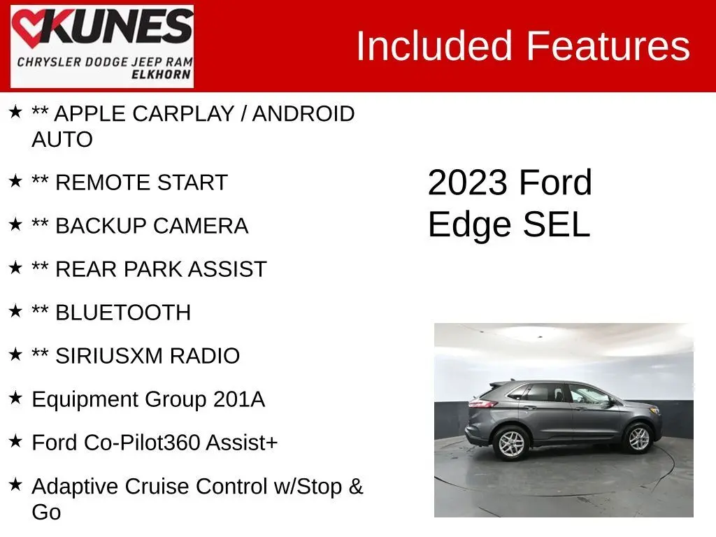 Used 2023 Ford Edge SEL with VIN 2FMPK4J99PBA36979 for sale in Elkhorn, WI