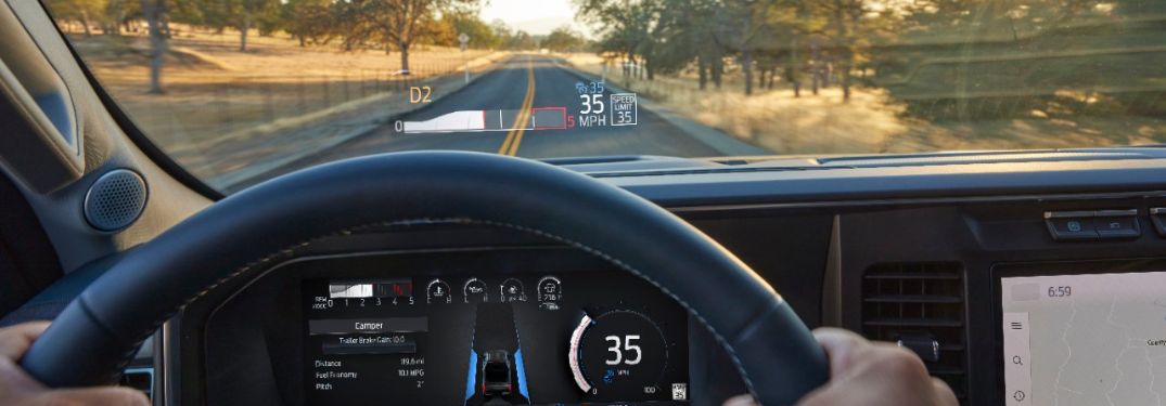 Man Driving 2023 Ford Super Duty with Head Up Display