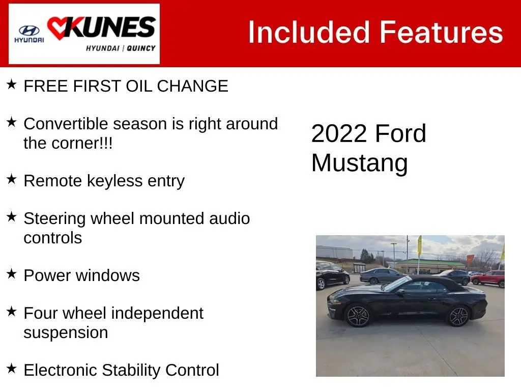 Used 2022 Ford Mustang EcoBoost Premium with VIN 1FATP8UH7N5107411 for sale in Quincy, IL