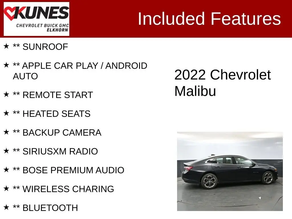 Used 2022 Chevrolet Malibu 1LT with VIN 1G1ZD5ST8NF117161 for sale in Elkhorn, WI
