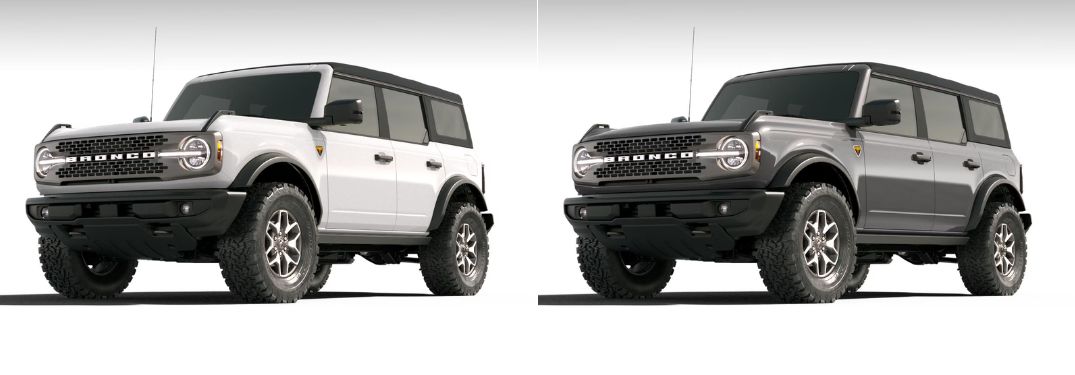 Oxford White and Carbonized Gray 2025 Ford Bronco Models on White Background