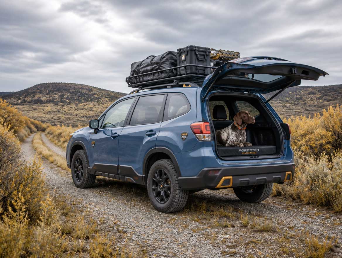 2026 Subaru Forester Wilderness on a high-desert two-track in southern Idaho during fall hunting season
