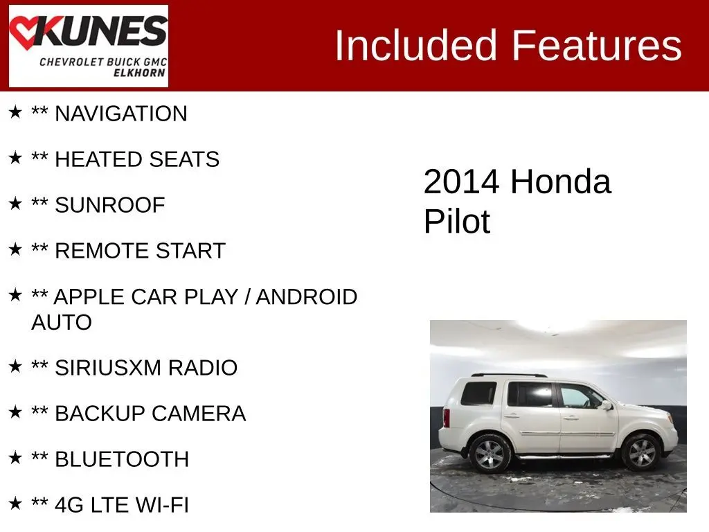 Used 2014 Honda Pilot Touring with VIN 5FNYF4H97EB002087 for sale in Elkhorn, WI