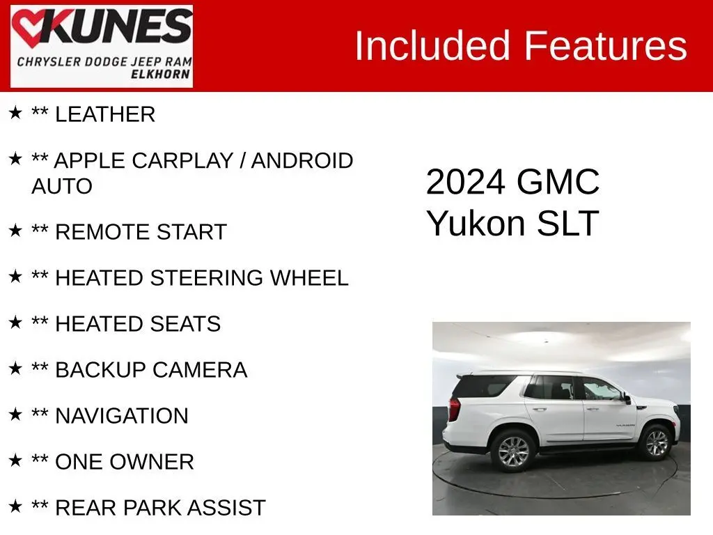 Used 2024 GMC Yukon SLT with VIN 1GKS2BKD4RR129578 for sale in Elkhorn, WI