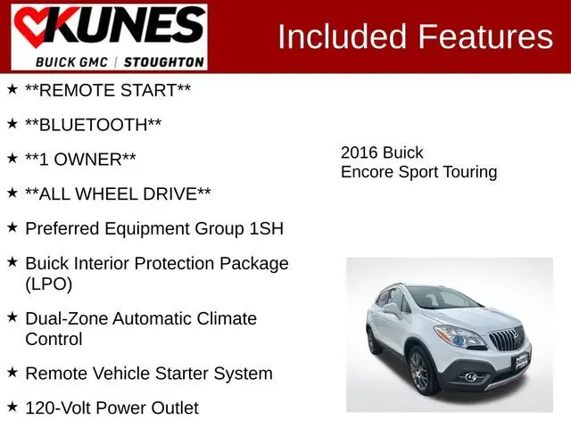 Used 2016 Buick Encore Sport Touring with VIN KL4CJ2SM9GB631389 for sale in Stoughton, WI