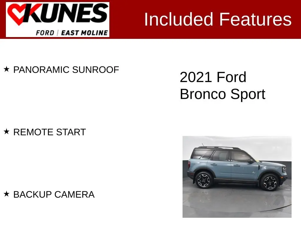 Used 2021 Ford Bronco Sport Outer Banks with VIN 3FMCR9C68MRA40982 for sale in East Moline, IL