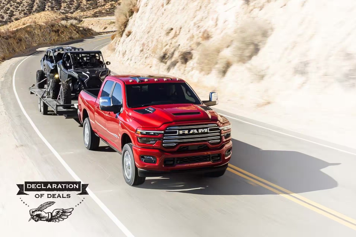 2026 RAM 1500 Exterior Passenger Side Front Angle while Towing