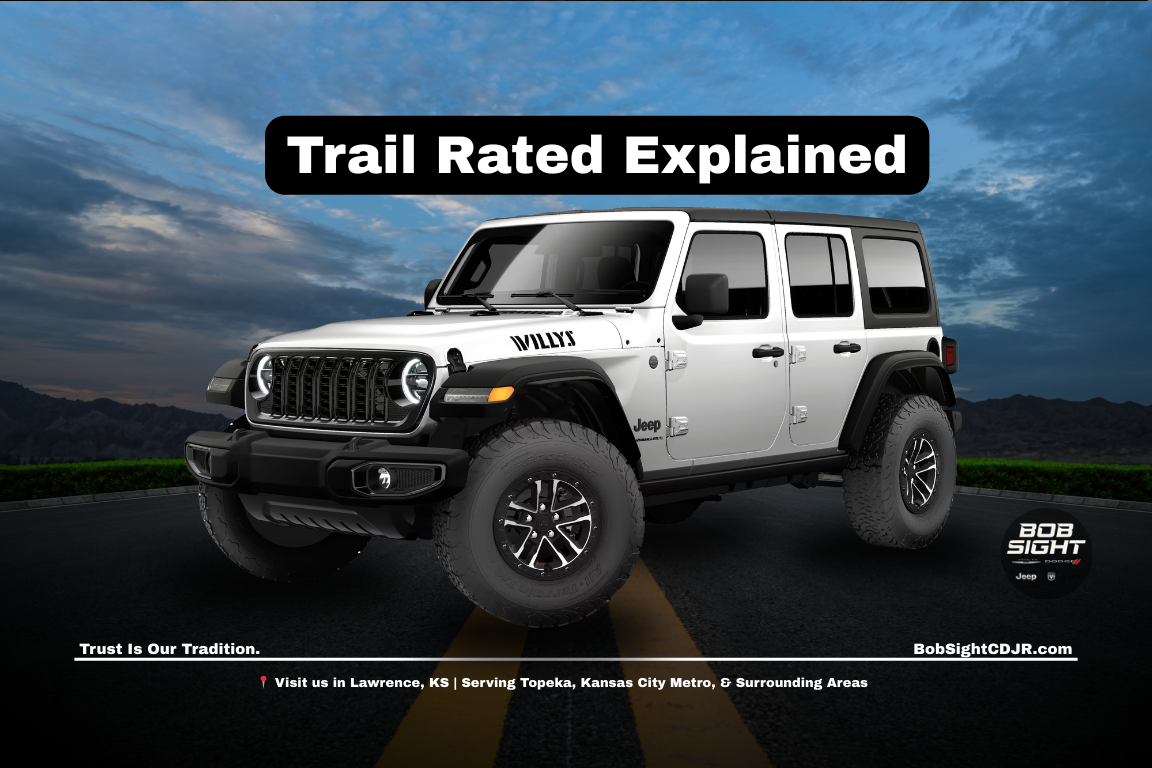 Jeep Wrangler Trail Rated badge and off road capability at Bob Sight CDJR in Lawrence KS serving Kansas City Metro drivers