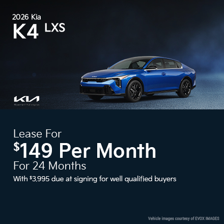 2026 Kia K4 LXS  Lease For $89 Per Month For 24 Months With $5,100 Due At Signing For Well Qualified Buyers Plus Get Up To $1,812 Dealer Discount