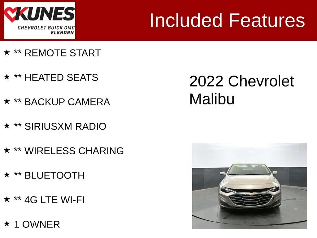 Used 2022 Chevrolet Malibu 1LT with VIN 1G1ZD5ST1NF157999 for sale in Elkhorn, WI