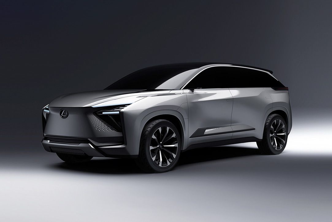 Lexus Electrified line of vehicles including RX 500h, NX PHEV, and RZ models shown.  