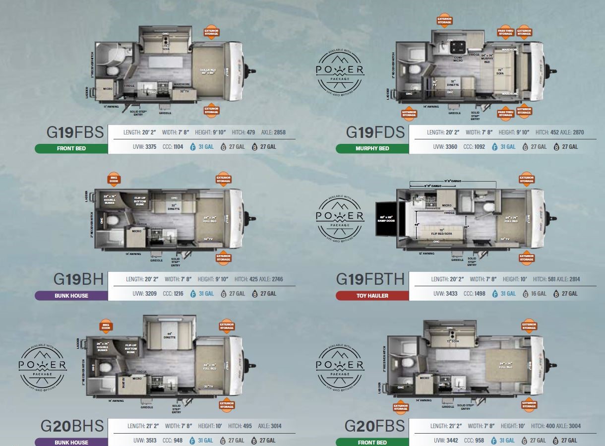 images of Rockwood Geo Pro models: G19FBS, G19FDS, G19BH, G19FBTH, G20BHS, G20FBS