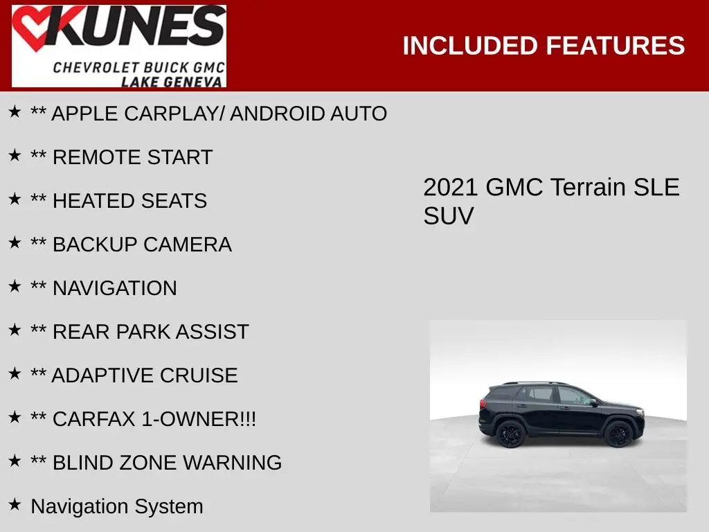 Used 2021 GMC Terrain SLE with VIN 3GKALTEV2ML320273 for sale in Lake Geneva, WI