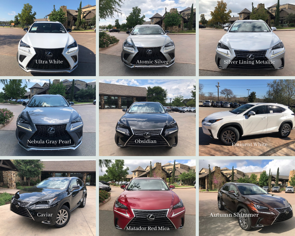 2019 Lexus NX Color Chart