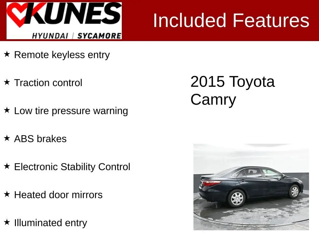 Used 2015 Toyota Camry LE with VIN 4T4BF1FK3FR505040 for sale in Sycamore, IL