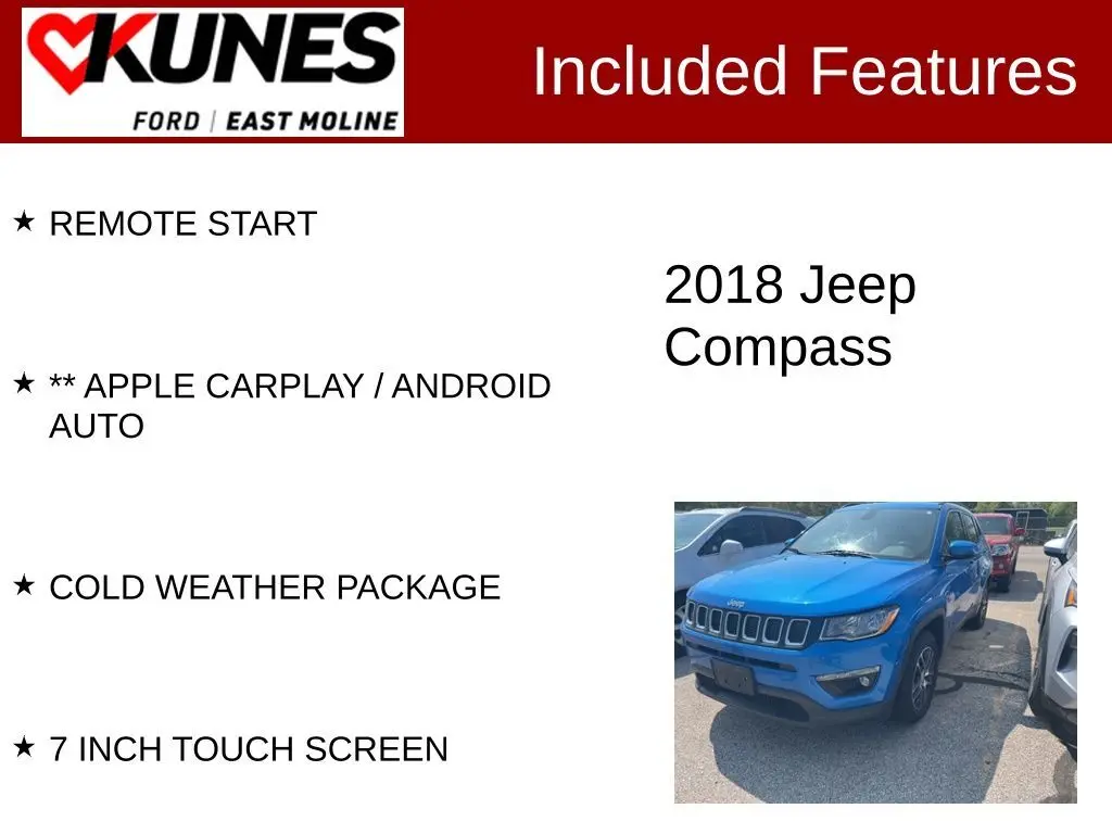 Used 2018 Jeep Compass Latitude with VIN 3C4NJDBB3JT150424 for sale in East Moline, IL