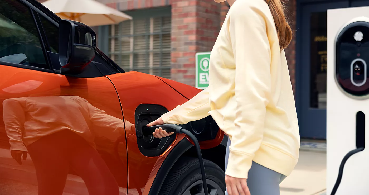 Close up of an EV charging