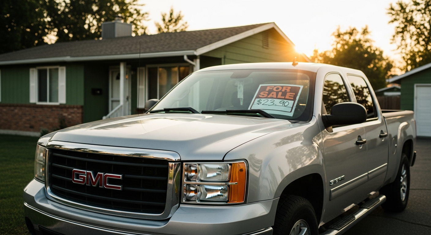 GMC Sierra style pickup truck at sunset in Bakersfield, CA